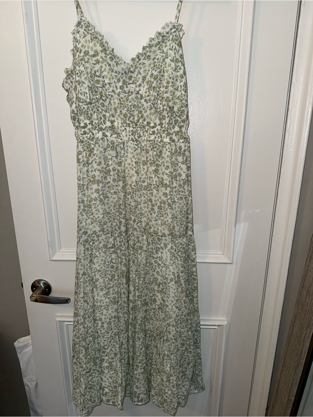 Trixxi Cream Green Floral Ruffled Neck Top